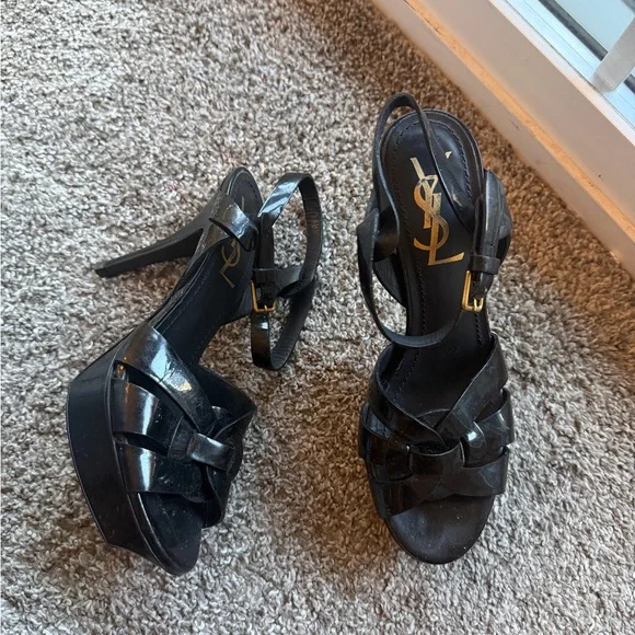 Yves Saint Laurent Glossy Black Platform Heels - Picture 9 of 13